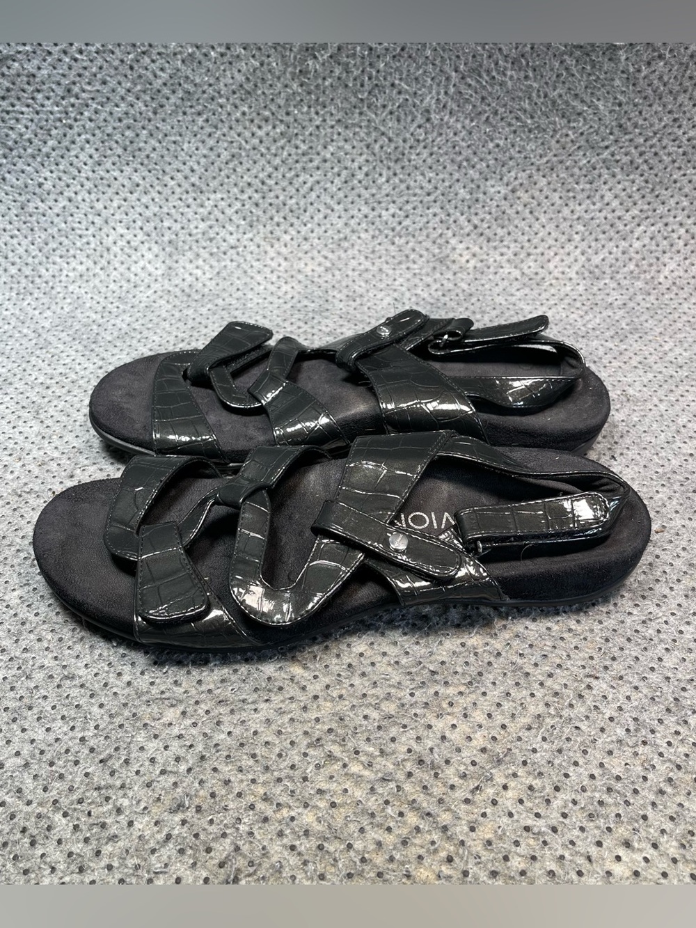 Vionic Paros Crocodile Black Strap Sandals Size 10 Women’s